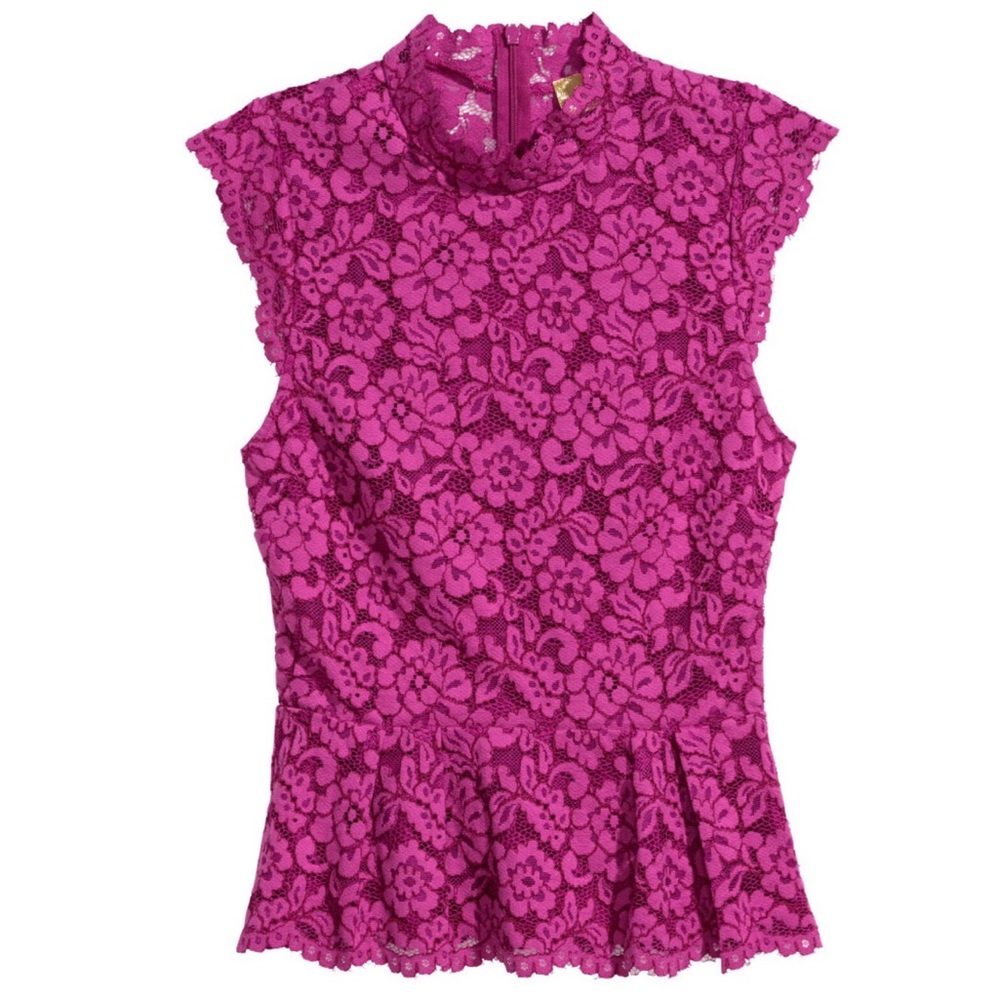 NEW H&M Bright Fuchsia Peplum Lace Top